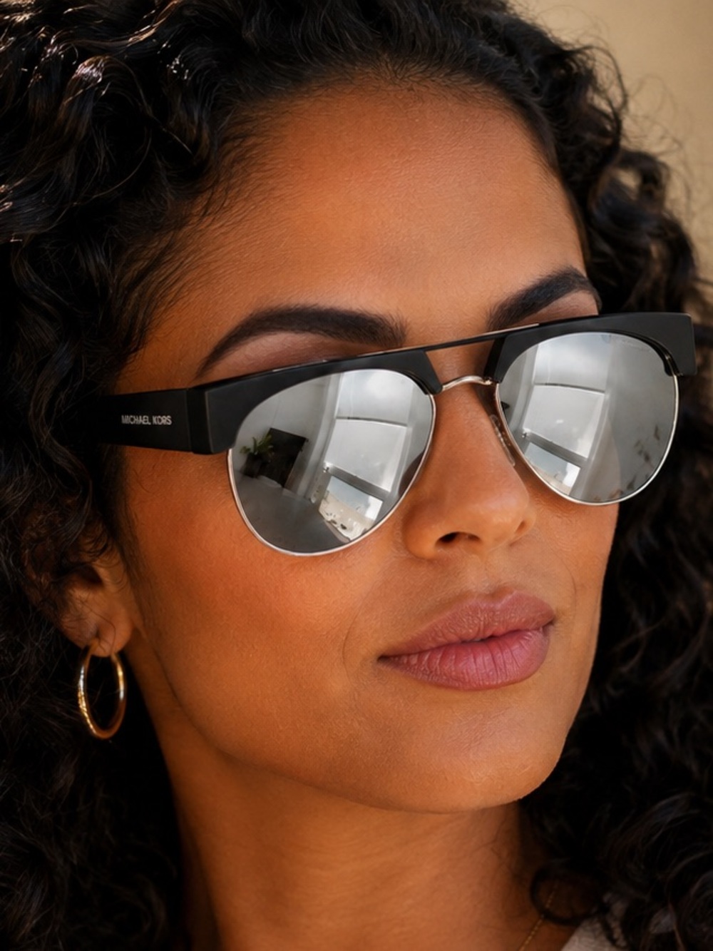 Michael Kors MK2075 Milan Mirrored Aviator Sunglasses Black Silver